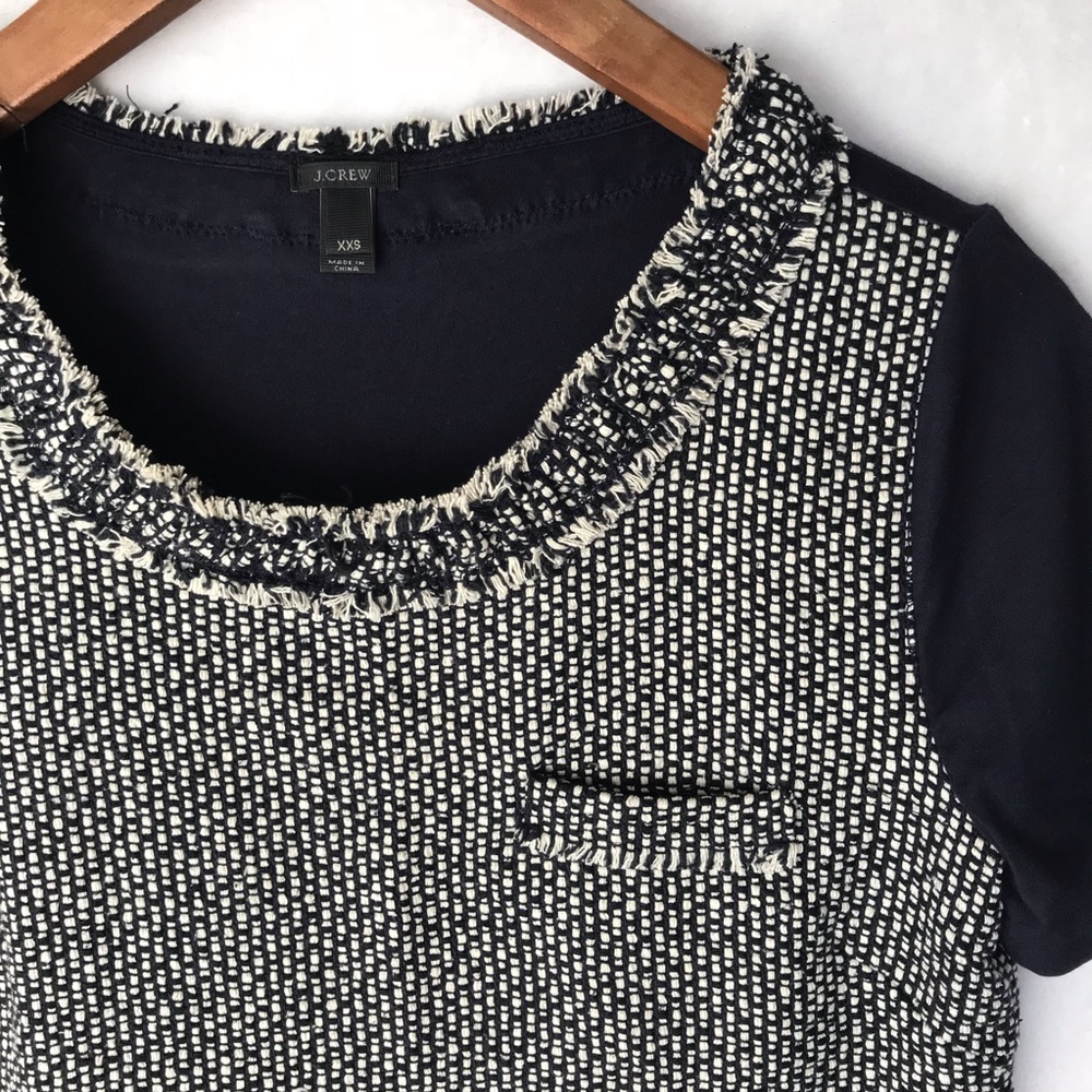 J. Crew Tweed Front Tee Shirt Fringe Navy XXS - Picture 5 of 8